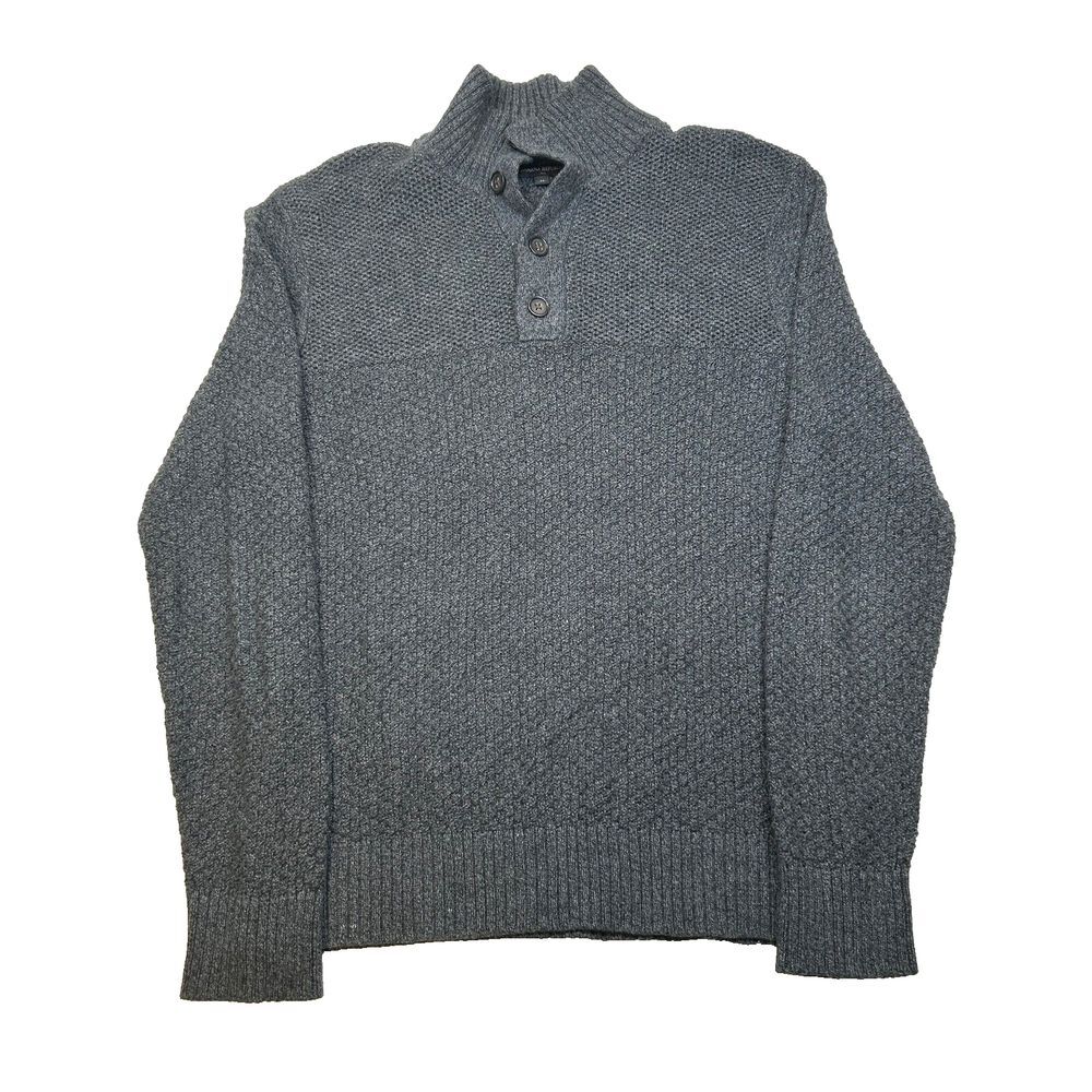 Banana Republic 1/4 Zip‎ Sweater Mens Medium Grey Heather Knit Cotton Nylon Wool